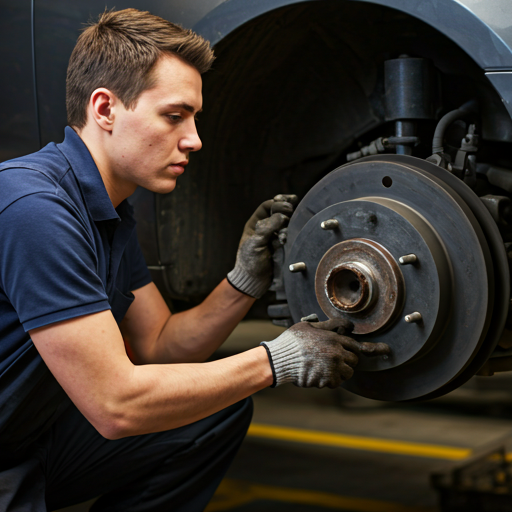 Technician performing brake service
